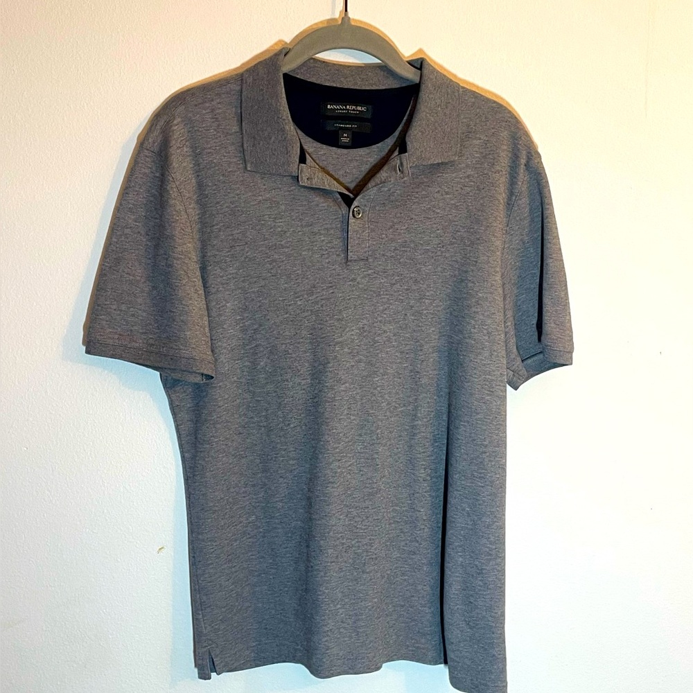 Banana Republic Mens Shirt Medium Grey Luxury Touch Polo Short Sleeve